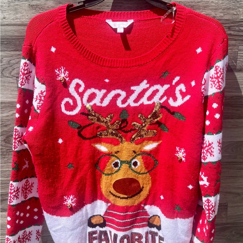 No Boundaries Red Santa's Reindeer Sweater
